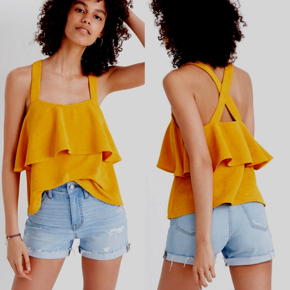 NWT Madewell Crisscross Open Back Texture & Thread Tiered Flouncy Tank Top M